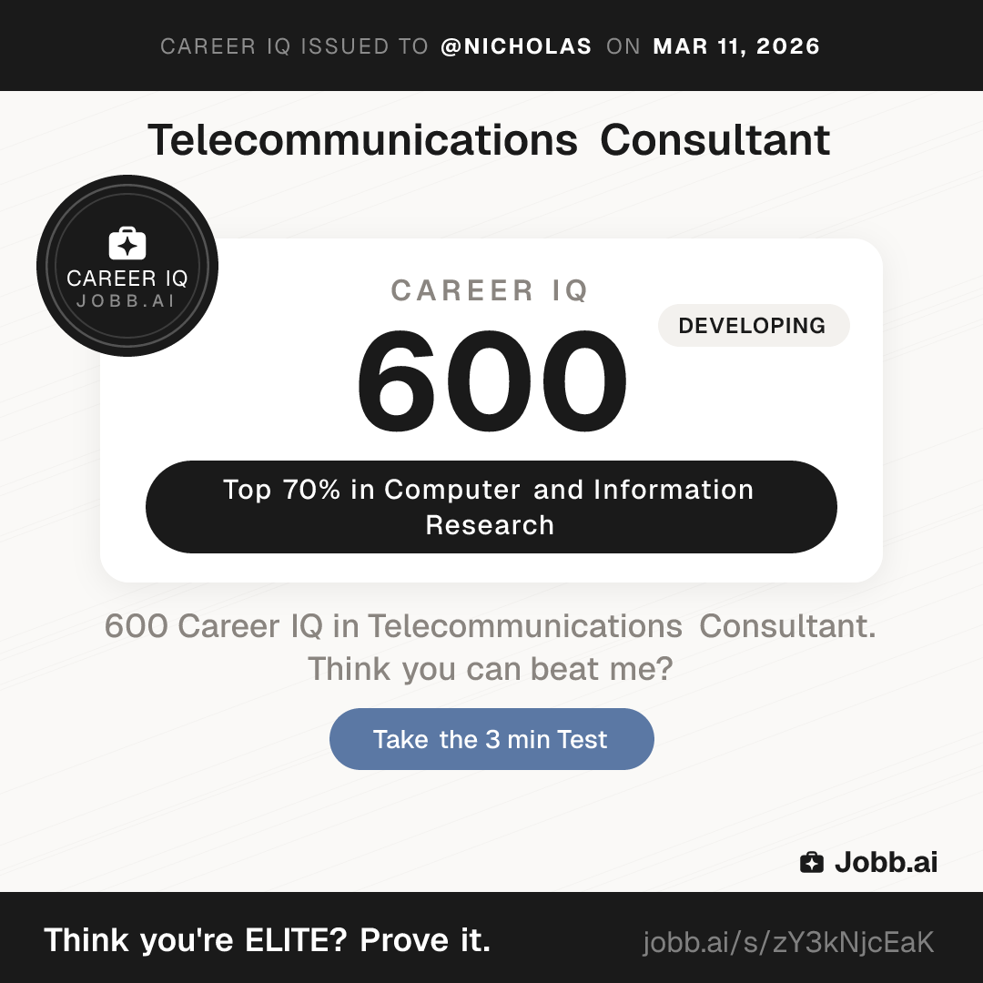 Nick's Career IQ: 600 in Telecommunications Consultant